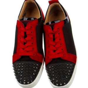 Christian Louboutin Louis Junior Suede Spike Orlato Flat Red size 8.5 /41.5